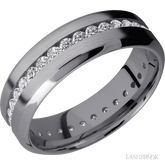 7 mm wide/High Bevel/Tantalum band with an Eternity arrangement of 03 carat Round Lab Grown Diamond stones in a Channel setting